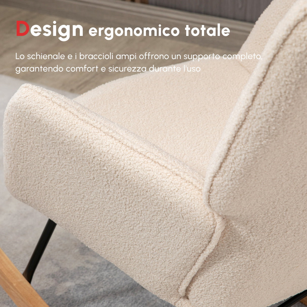 easycomfort easycomfort poltrona a dondolo imbottita in legno e acciaio per soggiorno e camera da letto 71x98x101 cm beige