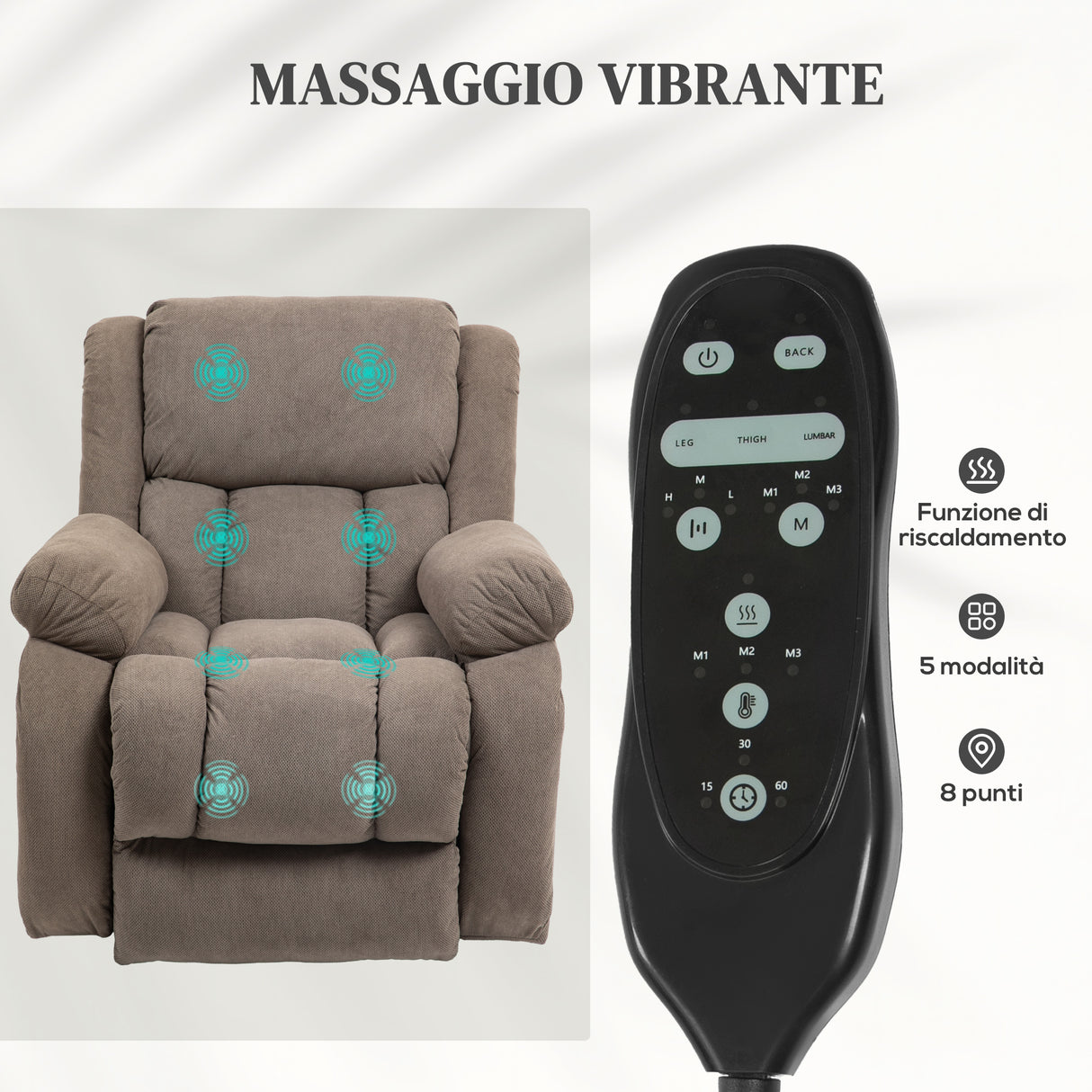 easycomfort easycomfort poltrona alzapersona massaggiante e reclinabile con 2 tasche e telecomando 93x104x105 cm marrone chiaro