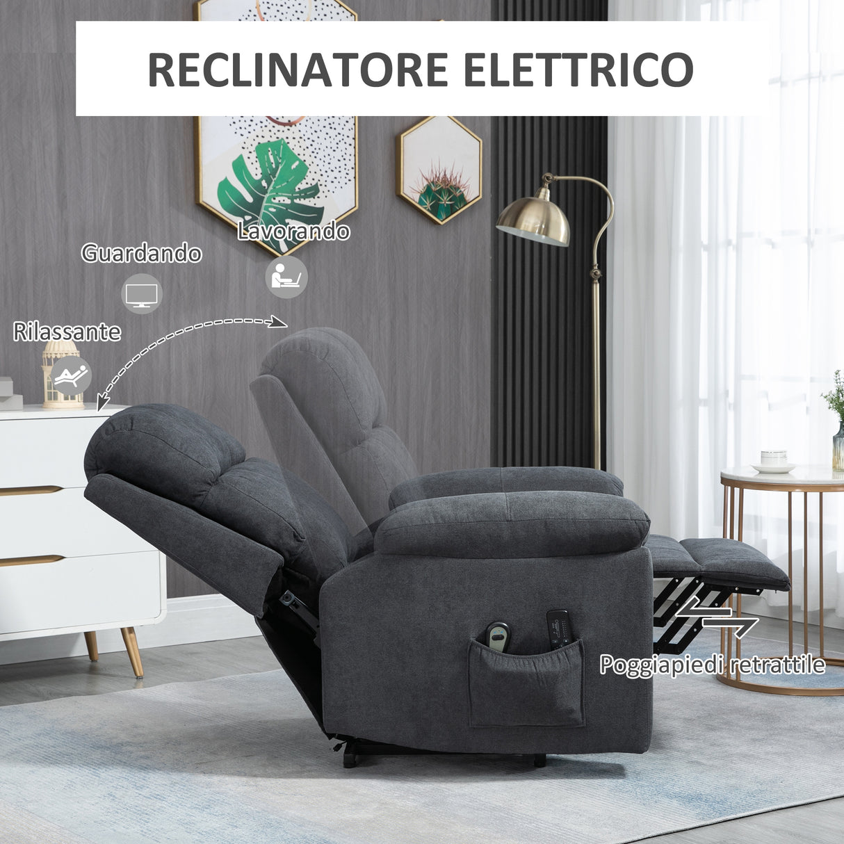 easycomfort easycomfort poltrona alzapersona reclinabile fino a 135 con 8 punti massaggianti telecomando e poggiapiedi 89x99x103 cm grigio