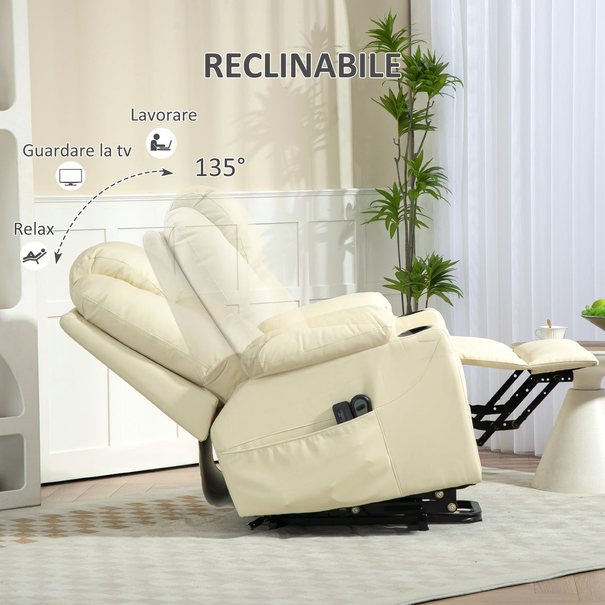 easycomfort easycomfort poltrona alzapersona reclinabile fino a 135 con 8 punti massaggio telecomando e poggiapiedi 88x92x106 cm crema