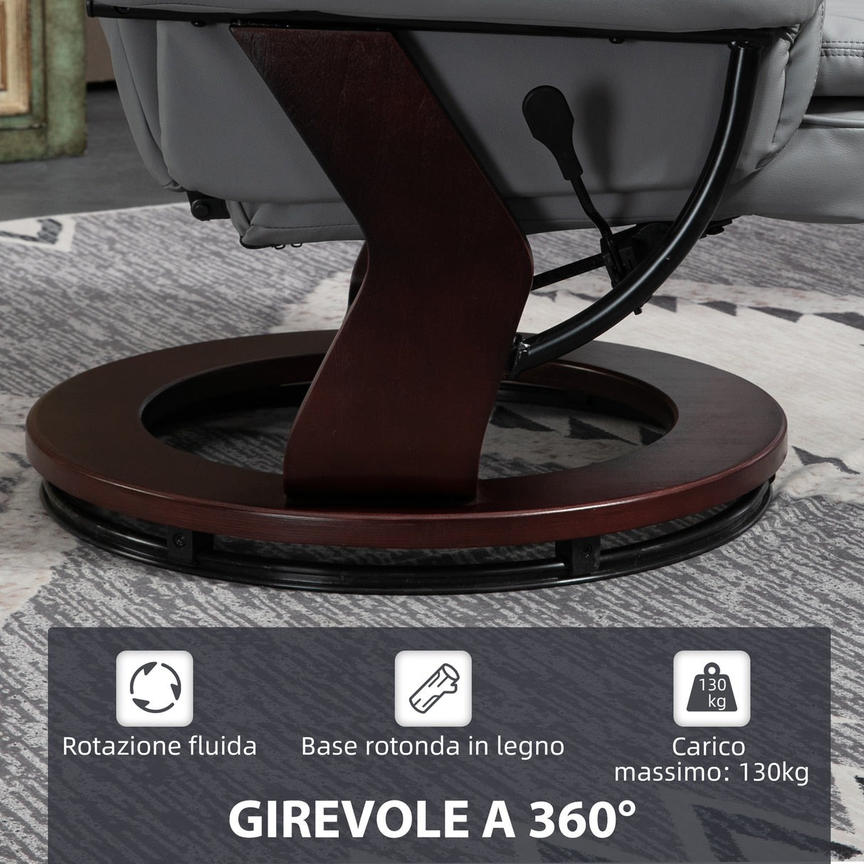 easycomfort easycomfort poltrona con poggiapiedi reclinabile con poggiatesta e braccioli in pelle pu e acciaio 85x82x106 cm grigio