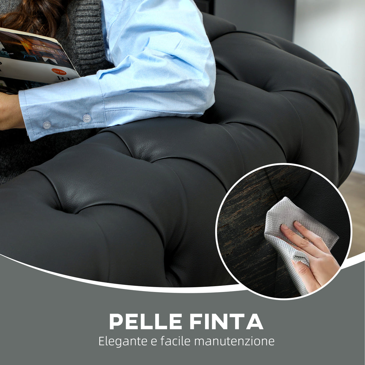 easycomfort easycomfort poltrona da salotto stile chesterfield in finta pelle pu con gambe in legno nero