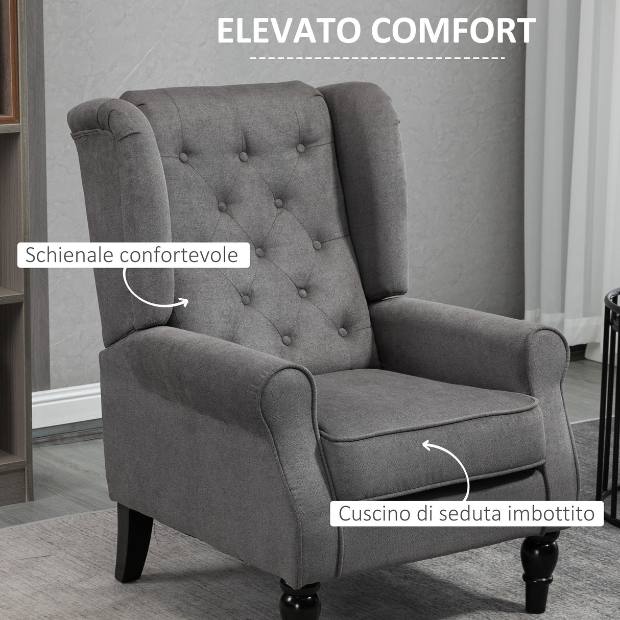 easycomfort easycomfort poltrona da salotto stile francese con gambe in legno e cuscini sfoderabili 74x86x102 cm grigio
