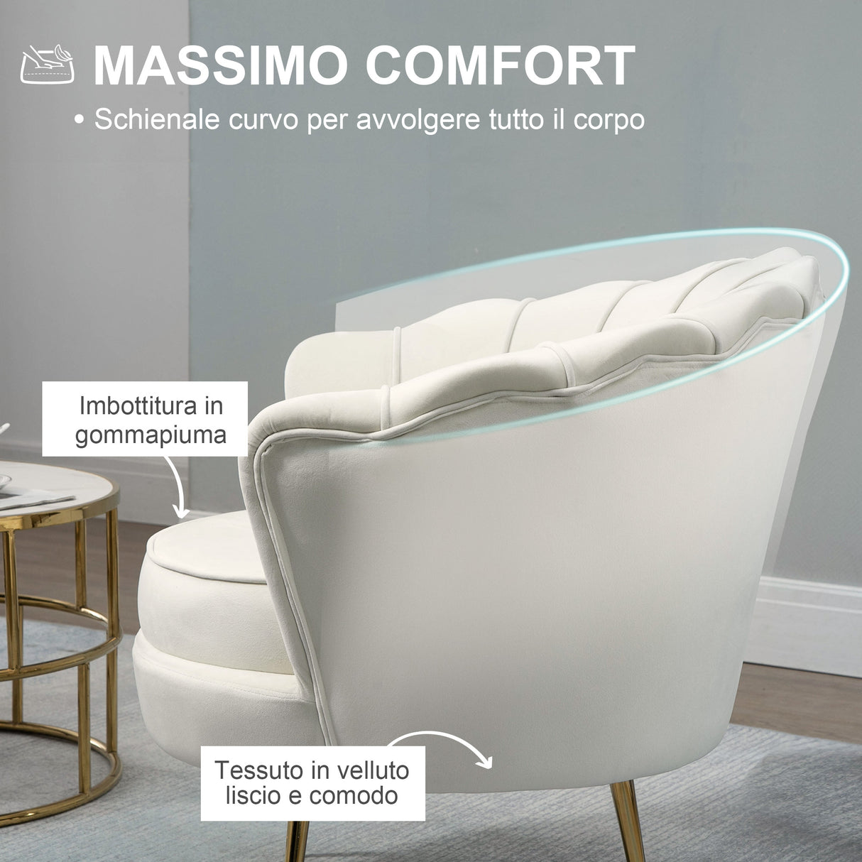 easycomfort easycomfort poltrona di design stile vintage imbottita in velluto 79x77x77cm crema