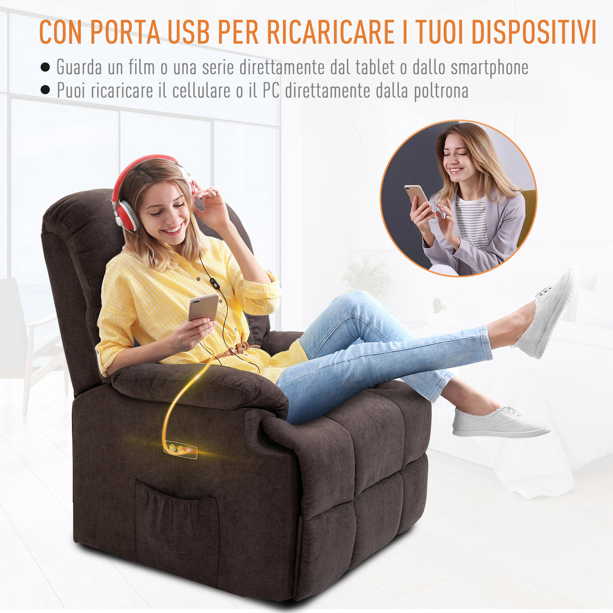 easycomfort easycomfort poltrona elettrica alzapersona reclinabile 150 poltrona relax elettrica in velluto con connettore usb motore telecomando poggiapiedi e tasche laterali per anziani marrone