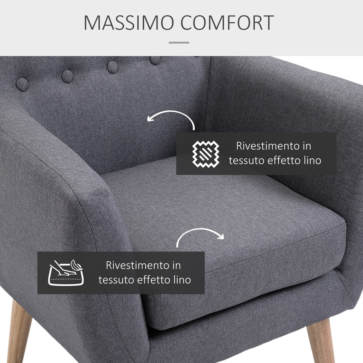 easycomfort easycomfort poltrona imbottita moderna poltroncina da camera soggiorno con braccioli tessuto legno 68 58 5 76cm grigio scuro ean 8055776916040