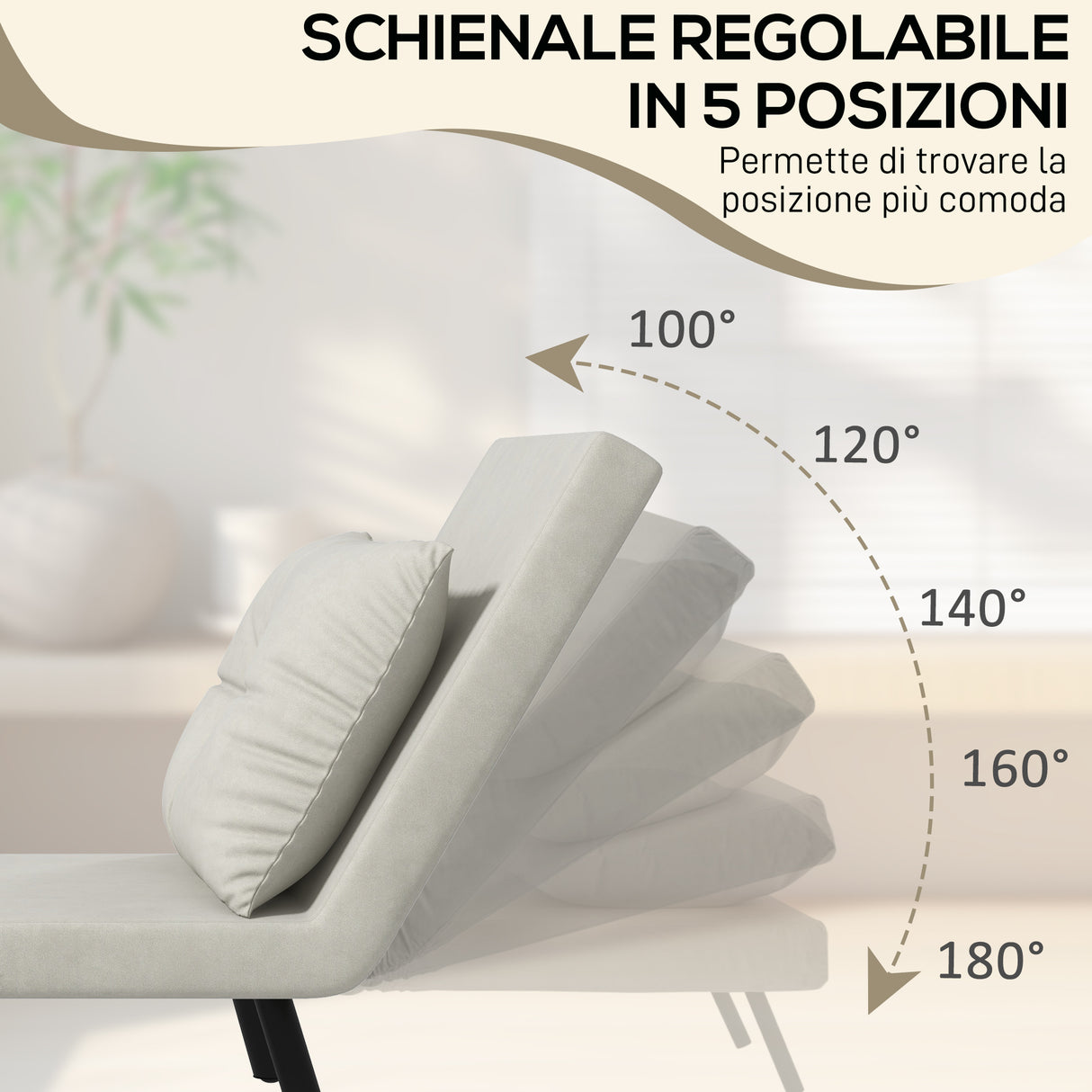easycomfort easycomfort poltrona letto 3 in 1 con schienale reclinabile e cuscino in tessuto effetto velluto 63x73x81 cm crema