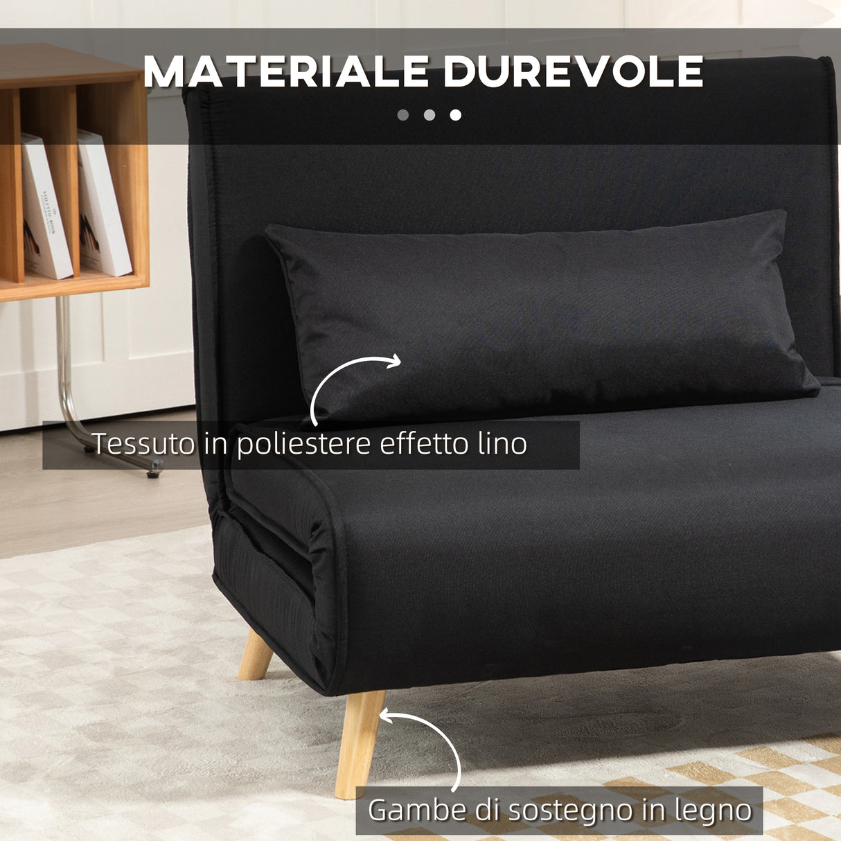easycomfort easycomfort poltrona letto 3 in 1 con schienale reclinabile su 6 posizioni in tessuto 94x78x80 cm nero
