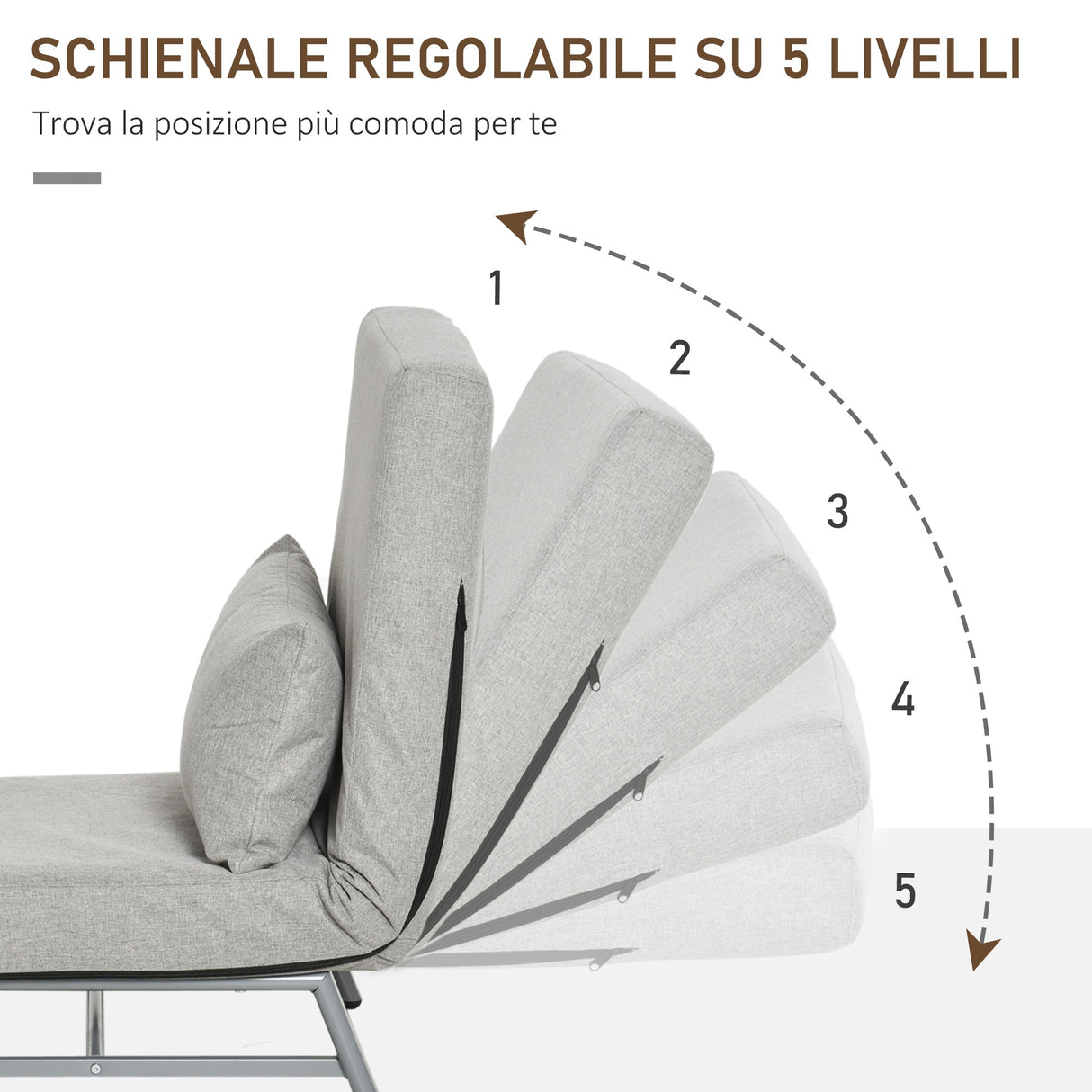 easycomfort easycomfort poltrona letto singolo con schienale reclinabile 5 livelli con cuscino extra tessuto e metallo 73x74x81cm grigio