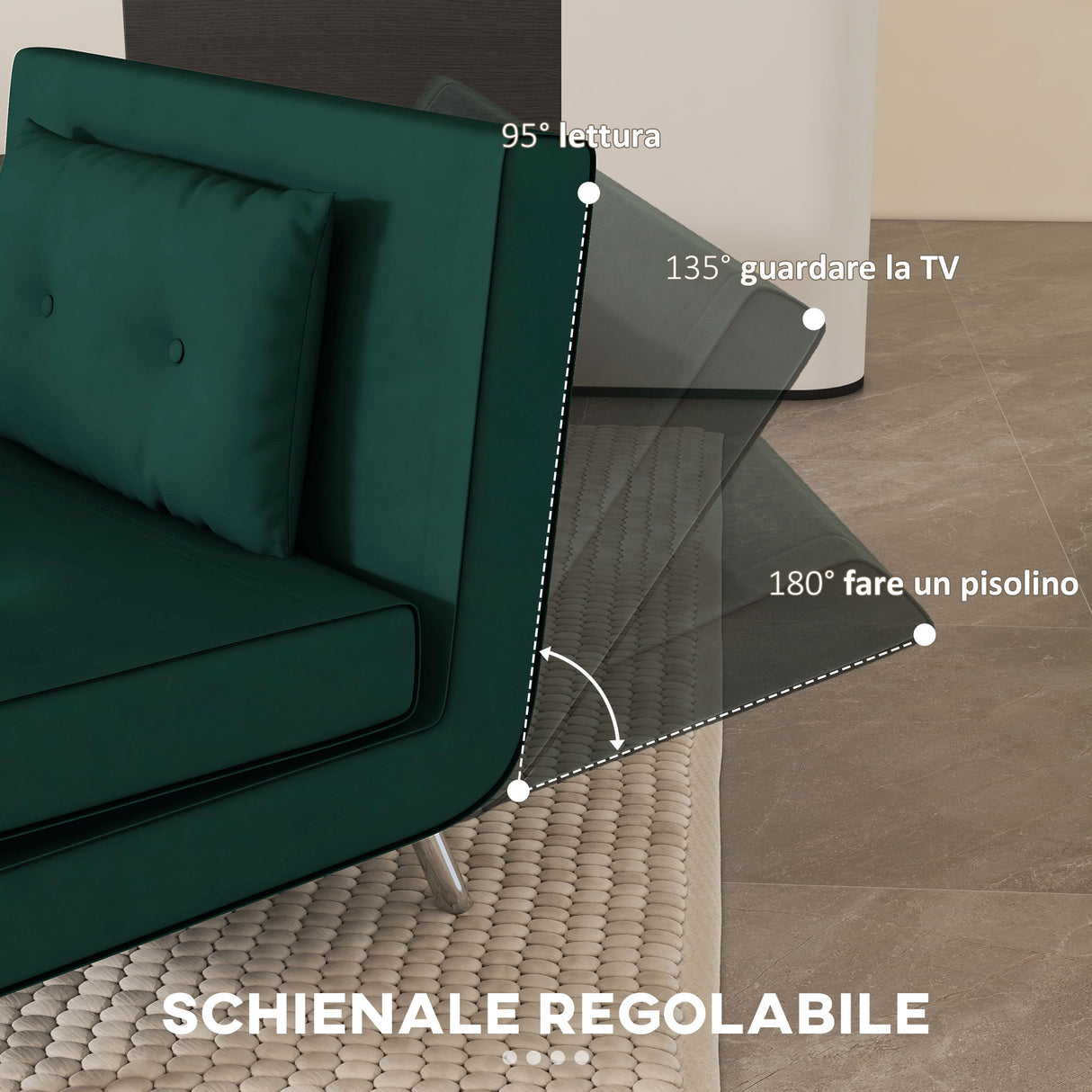easycomfort easycomfort poltrona letto singolo con schienale reclinabile in velluto 100x88x83cm verde scuro