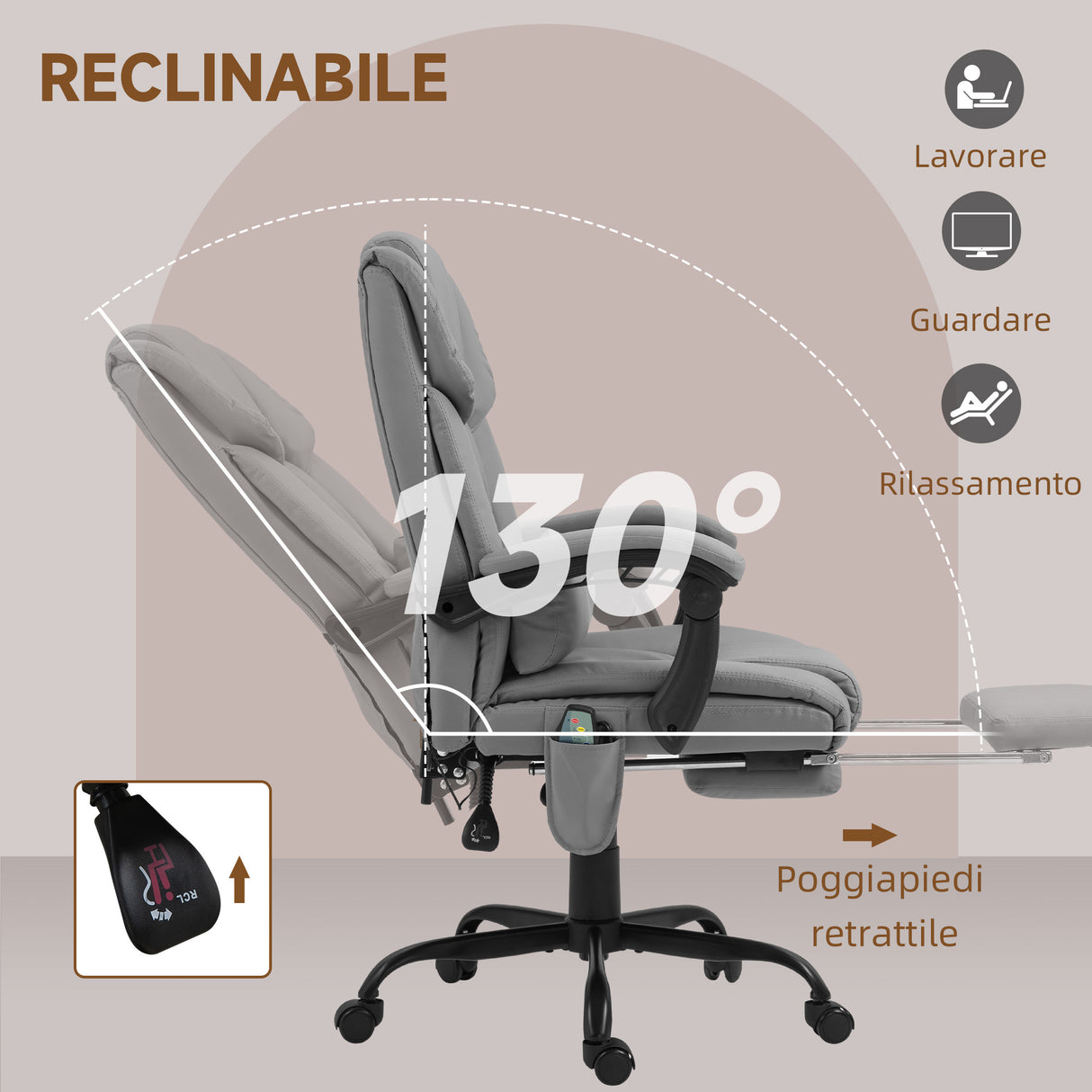 easycomfort easycomfort poltrona massaggiante e reclinabile con poggiapiedi in finta pelle e acciaio 66x75x112 122 cm grigio