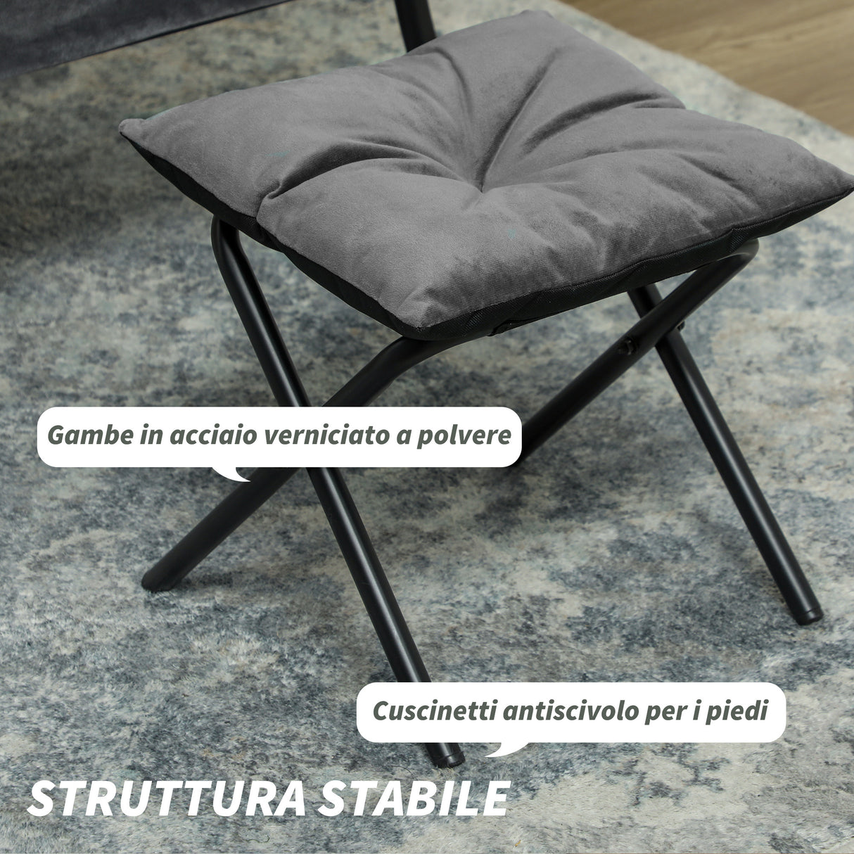 easycomfort easycomfort poltrona moderna con poggiapiedi e 2 tasche laterali in tessuto effetto velluto e acciaio 80x78x100 cm grigio