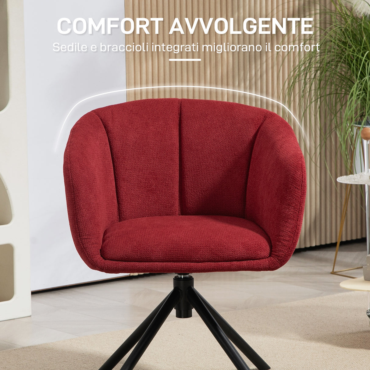 easycomfort easycomfort poltrona moderna girevole con seduta imbottita in tessuto boucle per salotto e ufficio rosso vino