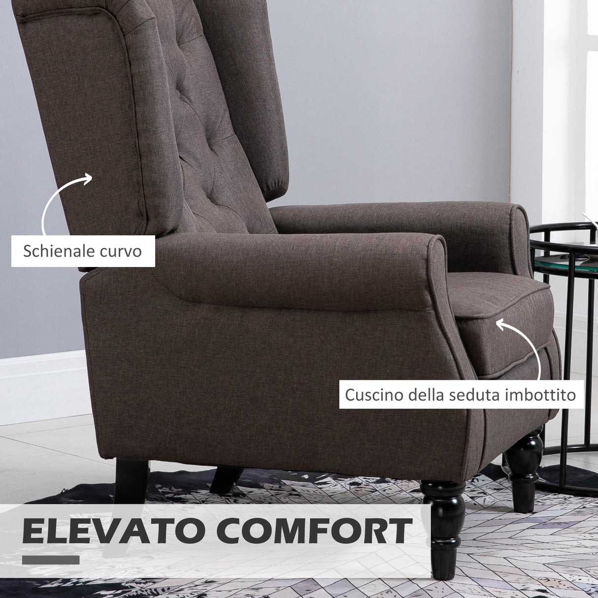 easycomfort easycomfort poltrona per salotto in stile francese con seduta imbottita e cuscini in poliestere 74x86x102 cm marrone