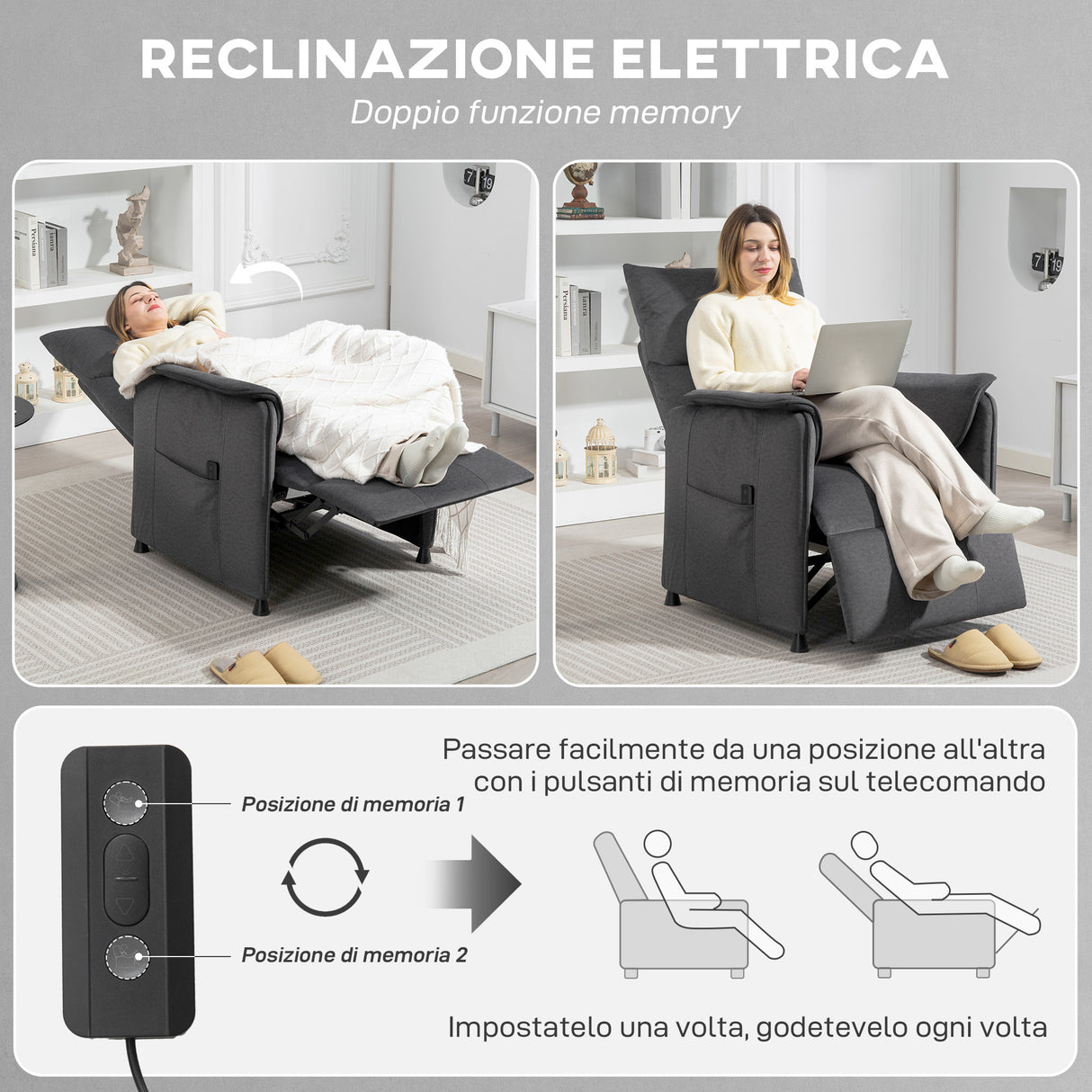 easycomfort easycomfort poltrona reclinabile elettrica con telecomando e poggiapiedi in tessuto effetto velluto 80x83x104 cm nera
