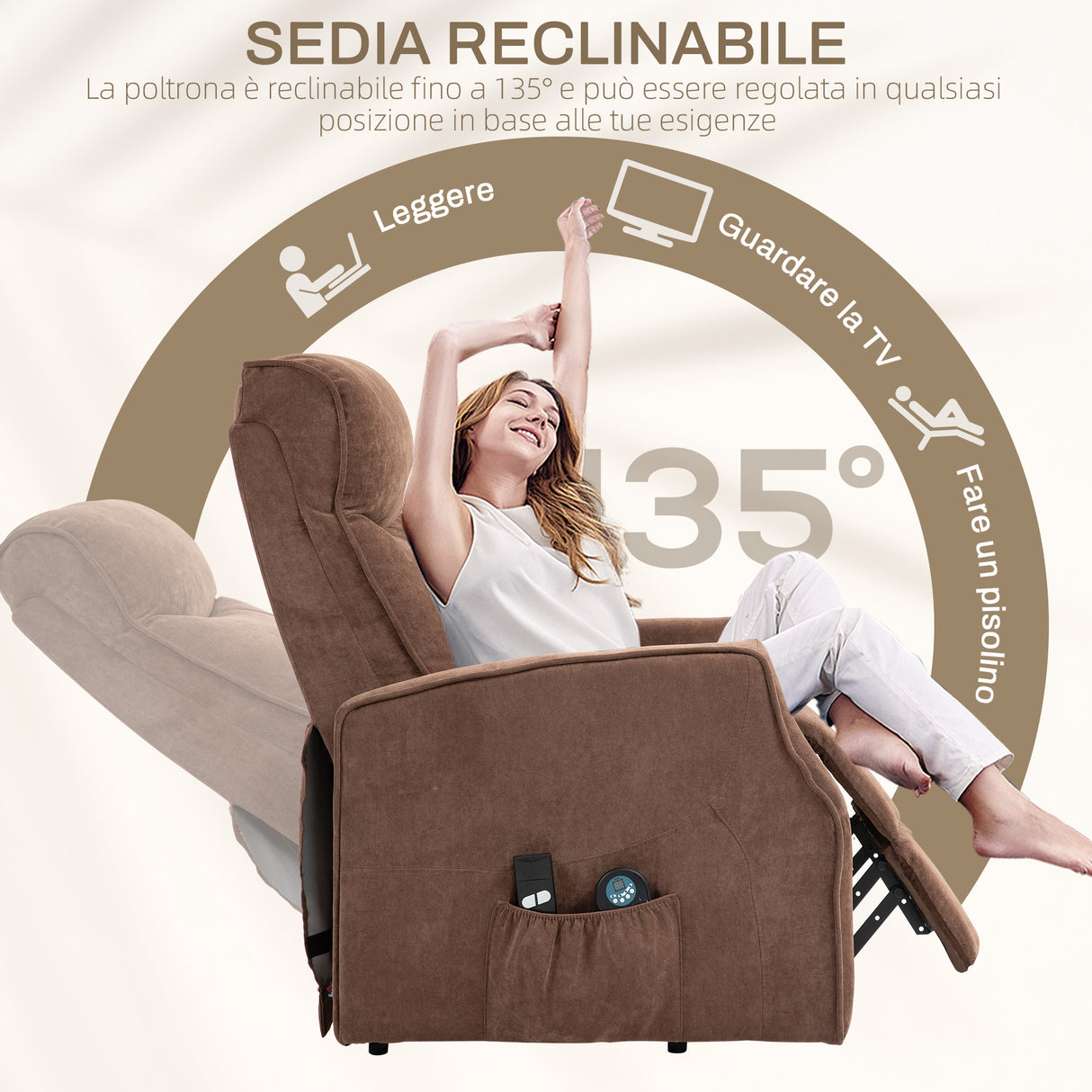 easycomfort easycomfort poltrona relax alzapersona con 8 punti massaggio reclinazione a 135 e 2 telecomandi marrone