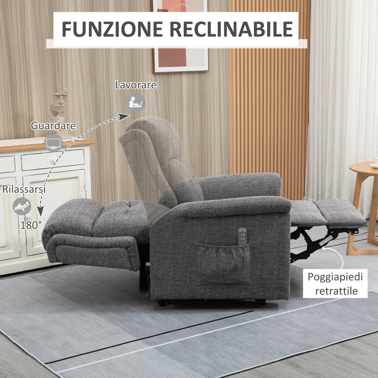 easycomfort easycomfort poltrona relax alzapersona reclinabile con poggiapiedi rivestimento in tessuto grigio