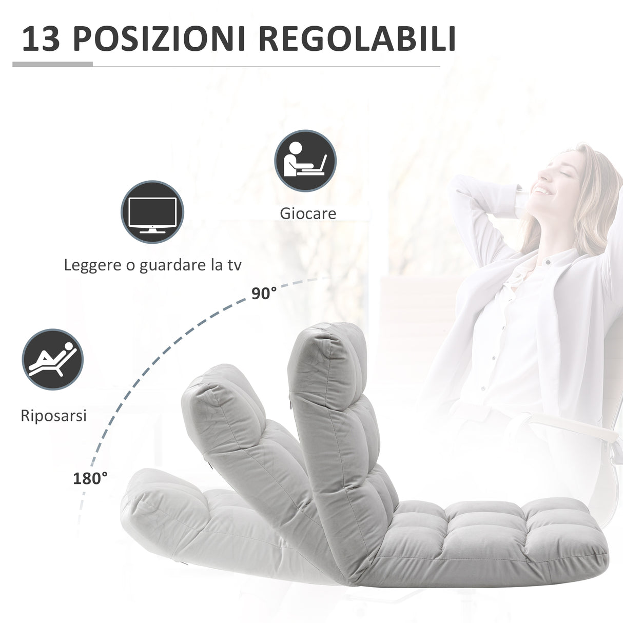easycomfort easycomfort poltrona relax da terra con schienale reclinabile fino 180 71x55x53 5cm grigio chiaro