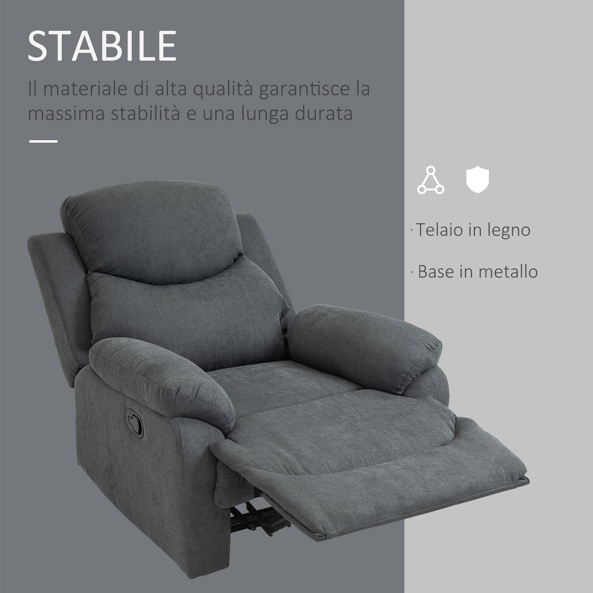 easycomfort easycomfort poltrona relax manuale ergonomica in tessuto poltrona reclinabile a 150 e poggiapiedi per casa e ufficio 93x88x102cm grigio scuro ean 8055776913636