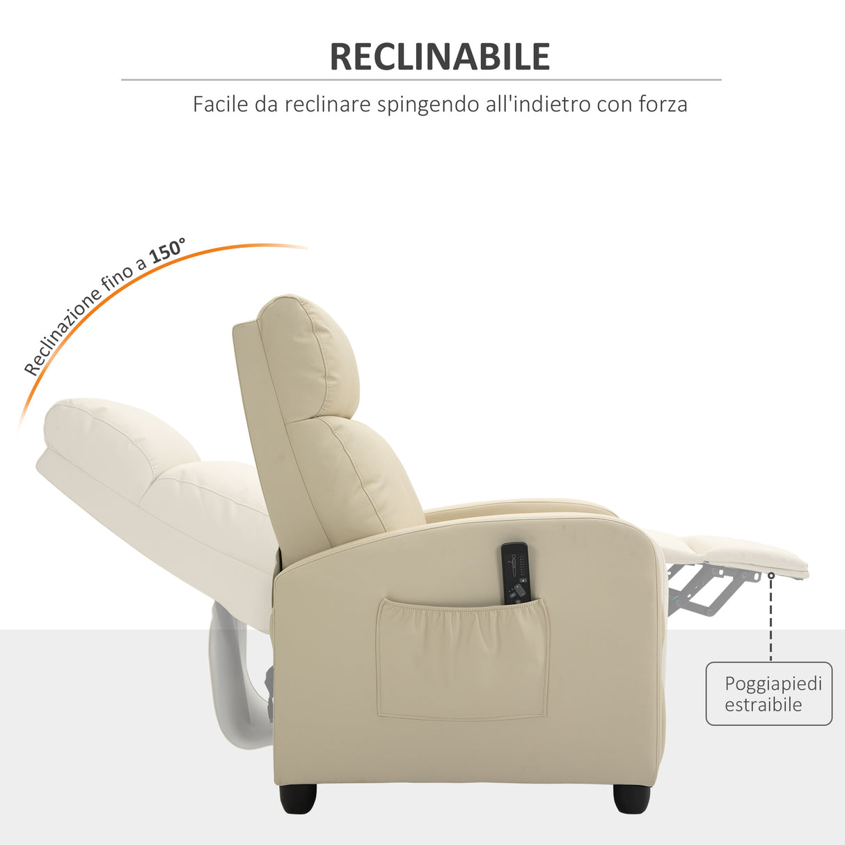 easycomfort easycomfort poltrona relax massaggiante con telecomando e 8 programmi reclinazione e poggiapiedi 68x88x98cm crema
