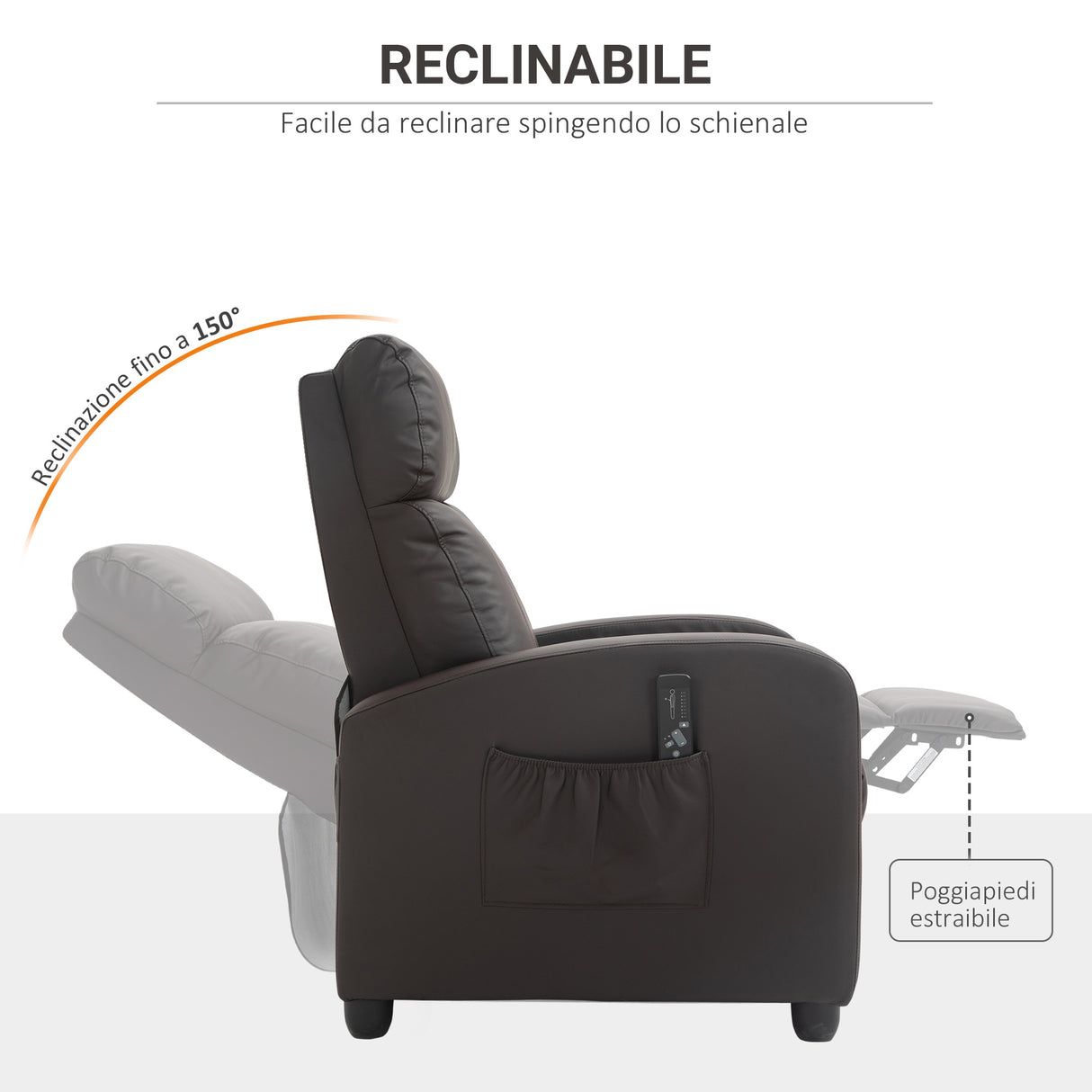 easycomfort easycomfort poltrona relax massaggiante con telecomando e 8 programmi reclinazione e poggiapiedi 68x88x98cm marrone