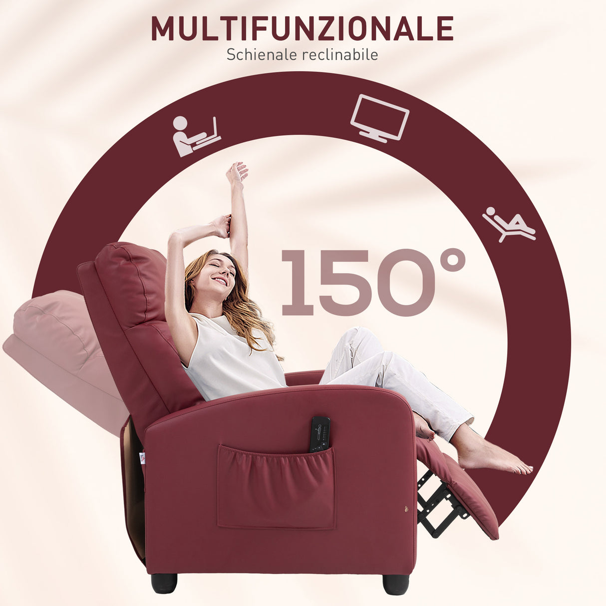easycomfort easycomfort poltrona relax massaggiante con telecomando e 8 programmi reclinazione e poggiapiedi rosso