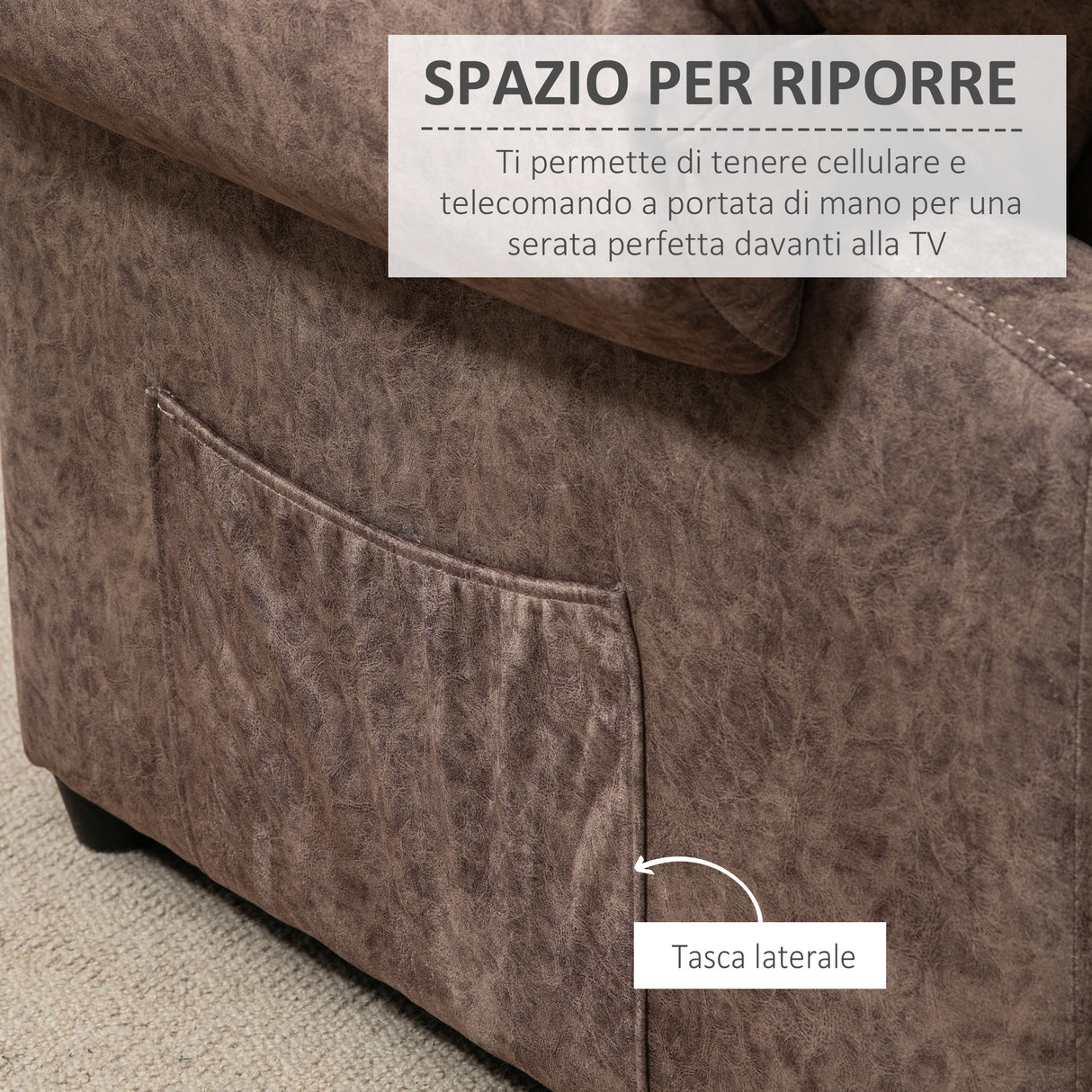 easycomfort easycomfort poltrona relax reclinabile manualmente in tessuto con imbottitura extra marrone