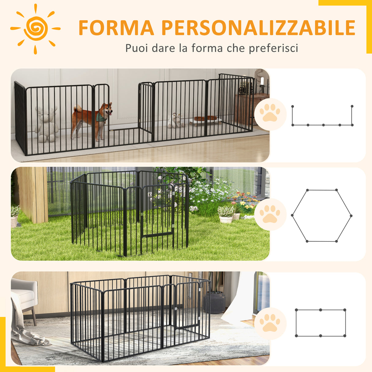 easycomfort easycomfort recinto per cani a 6 pannelli modulabili da interno ed esterno in acciaio 164x83x80 cm nero