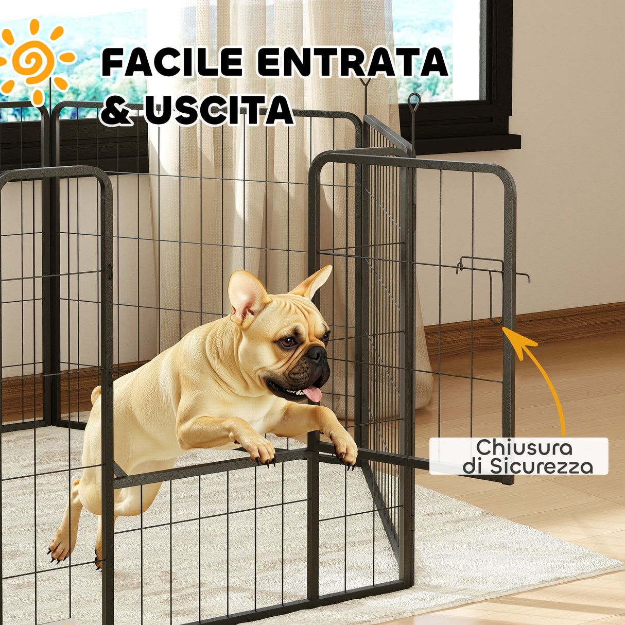 easycomfort easycomfort recinto per cani a 6 pannelli modulabili pieghevole con porta in acciaio altezza 80 cm nero