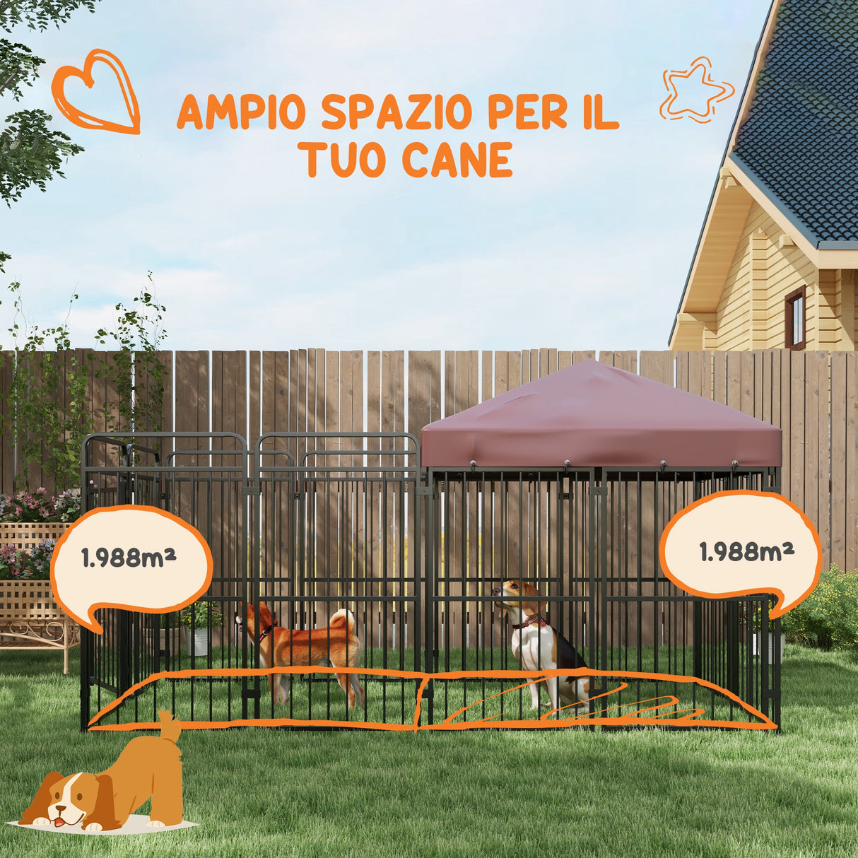 easycomfort easycomfort recinto per cani da esterno in metallo con tetto 282x141x159cm marrone