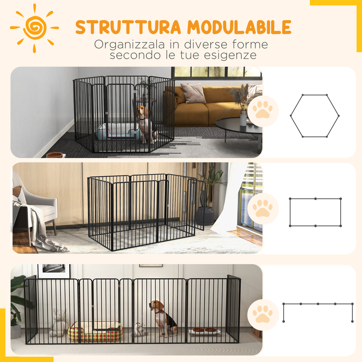 easycomfort easycomfort recinto per cani grandi a 6 pannelli modulabili in acciaio 164x83x100 cm nero