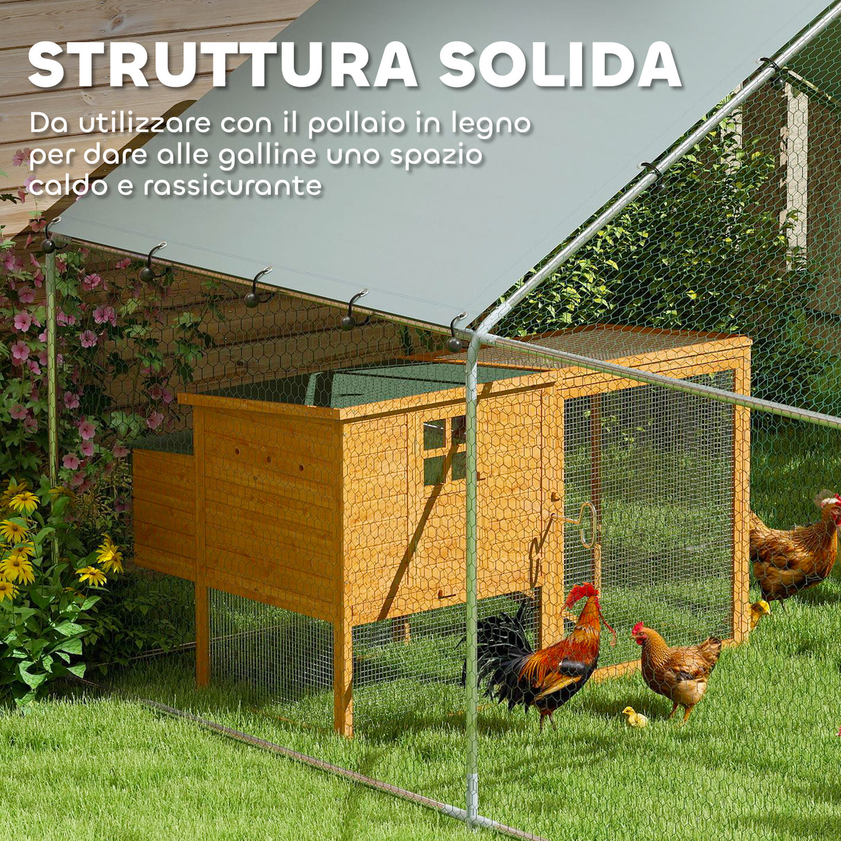 easycomfort easycomfort recinto per galline da 10 2m per 10 15 galline con tetto impermeabile in acciaio e tessuto 3x3 4x1 9 m argento