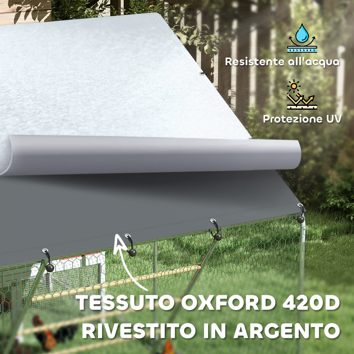 easycomfort easycomfort recinto per galline da 6m per 6 8 animali con tetto impermeabile mangiatoia e posatoio 3x2x1 9m argento