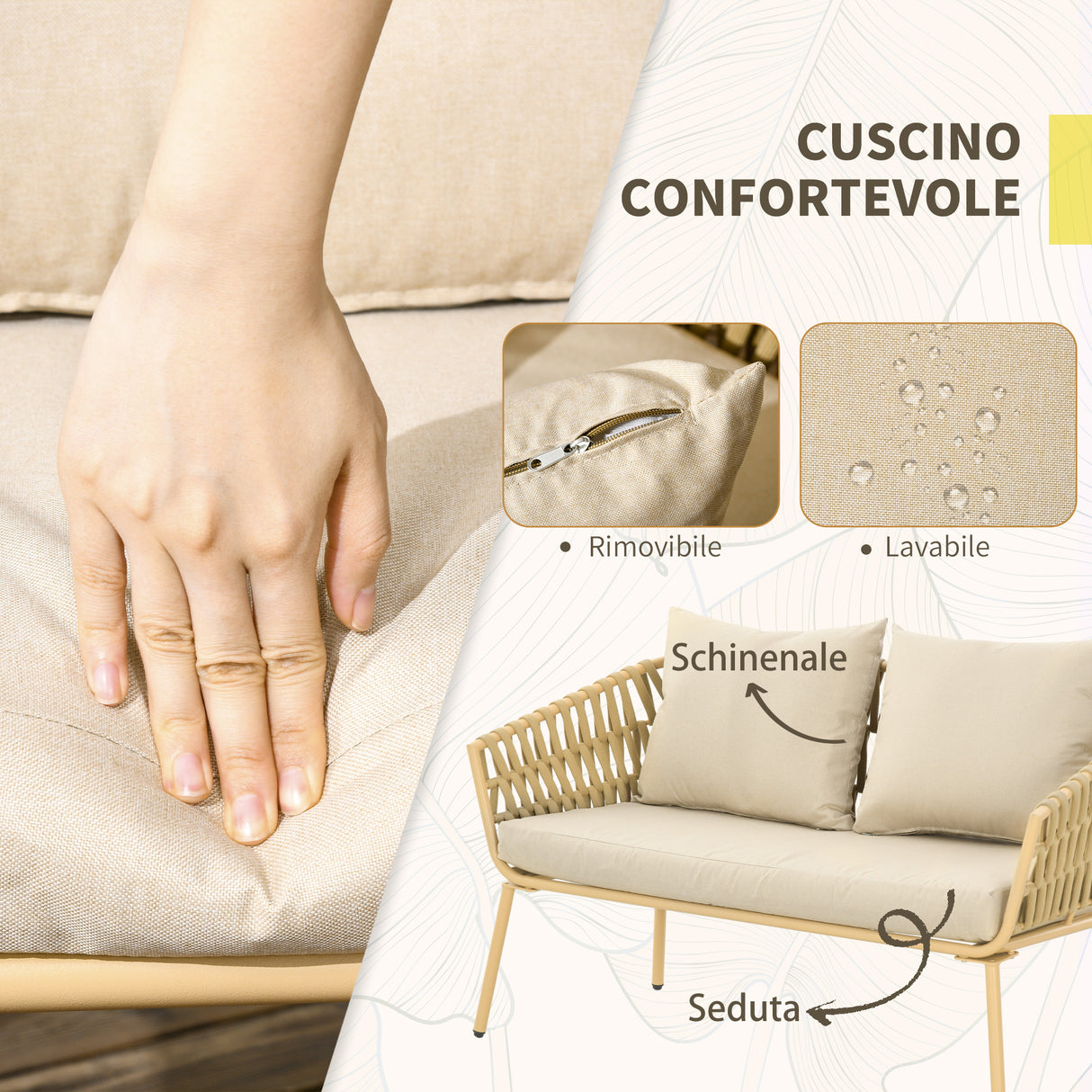 easycomfort easycomfort salotto da esterno con divano 2 posti 2 poltrone con cuscini e tavolino in vetro