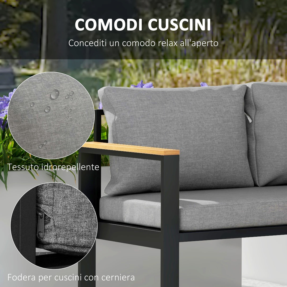 easycomfort easycomfort salotto da giardino con 2 divanetti seduta angolare e tavolino con piano a doghe grigio