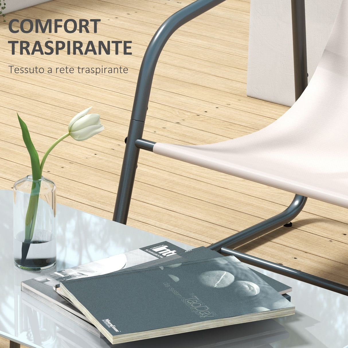 easycomfort easycomfort salotto da giardino con divanetto 2 poltrone e tavolino in acciaio e tessuto a rete crema