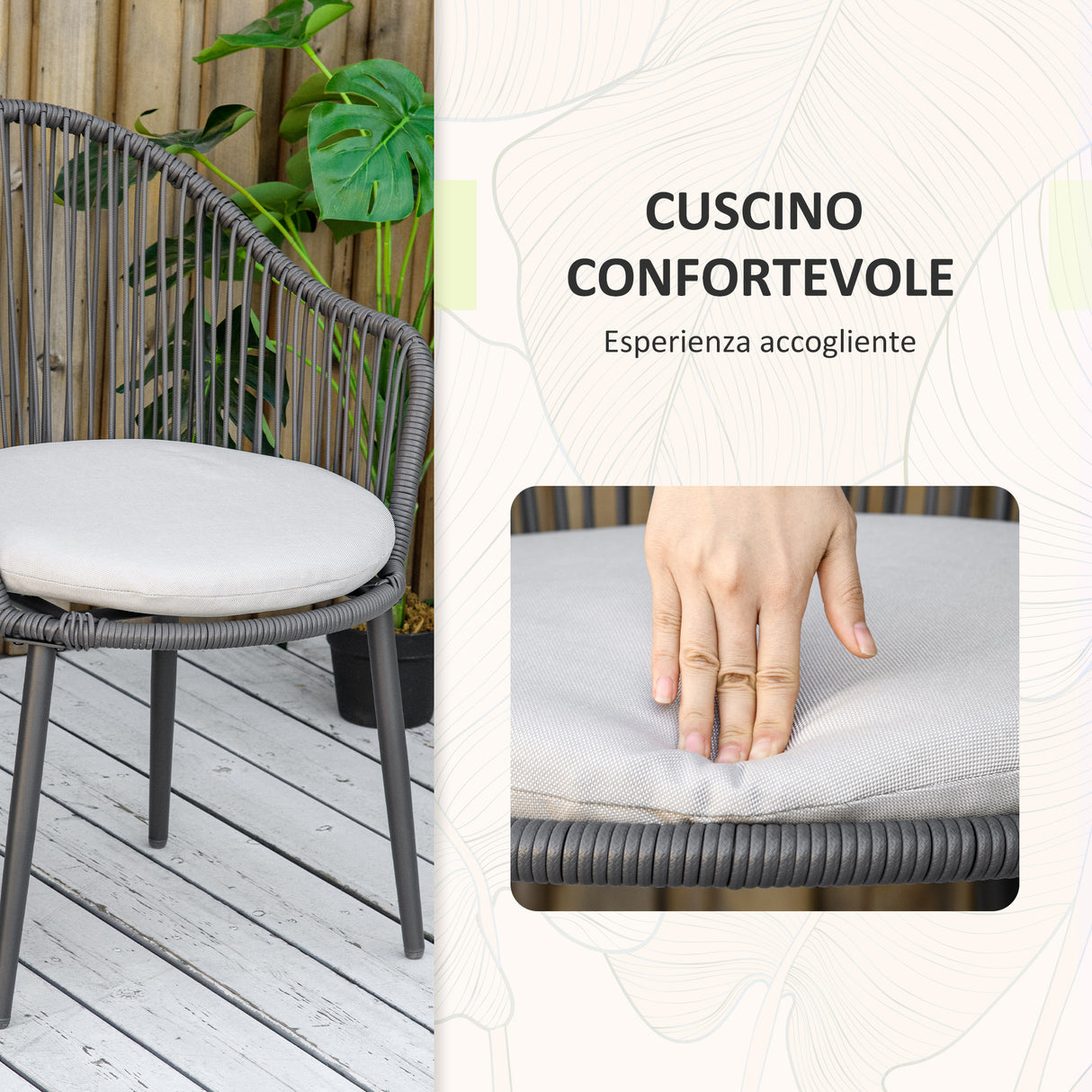 easycomfort easycomfort salotto da giardino in rattan con 2 poltroncine con cuscini e tavolino da caffe in vetro grigio
