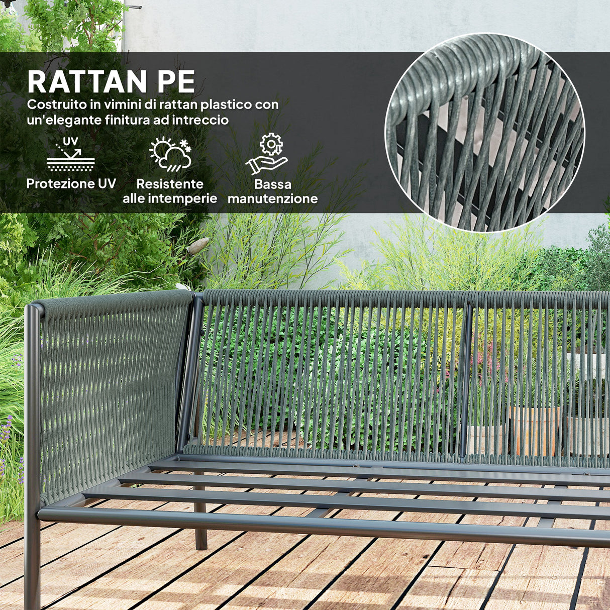 easycomfort easycomfort salotto da giardino in rattan con divano angolare modulabile tavolino da caffe e cuscini grigio