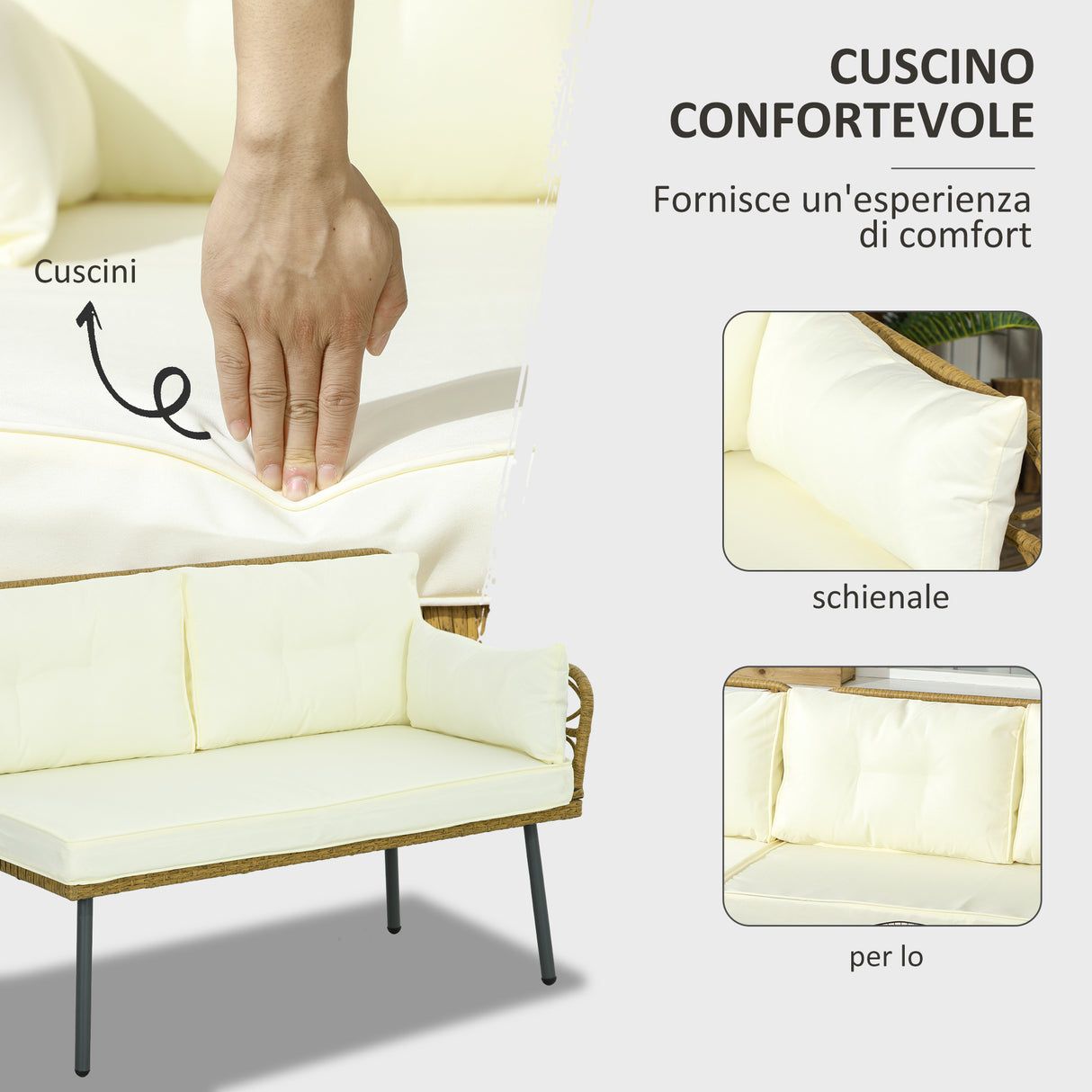 easycomfort easycomfort salotto da giardino in rattan pe con chaise longue divano 2 posti e tavolino crema