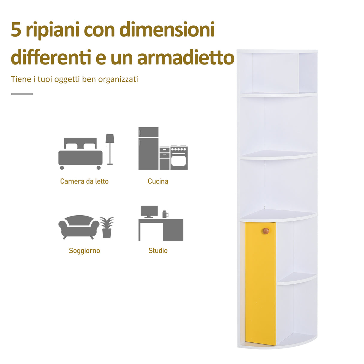 easycomfort easycomfort scaffale angolare da parete in legno bianco mobile libreria con 5 ripiani e armadietto giallo design moderno 29 8x29 9x147cm ean 8054144132952