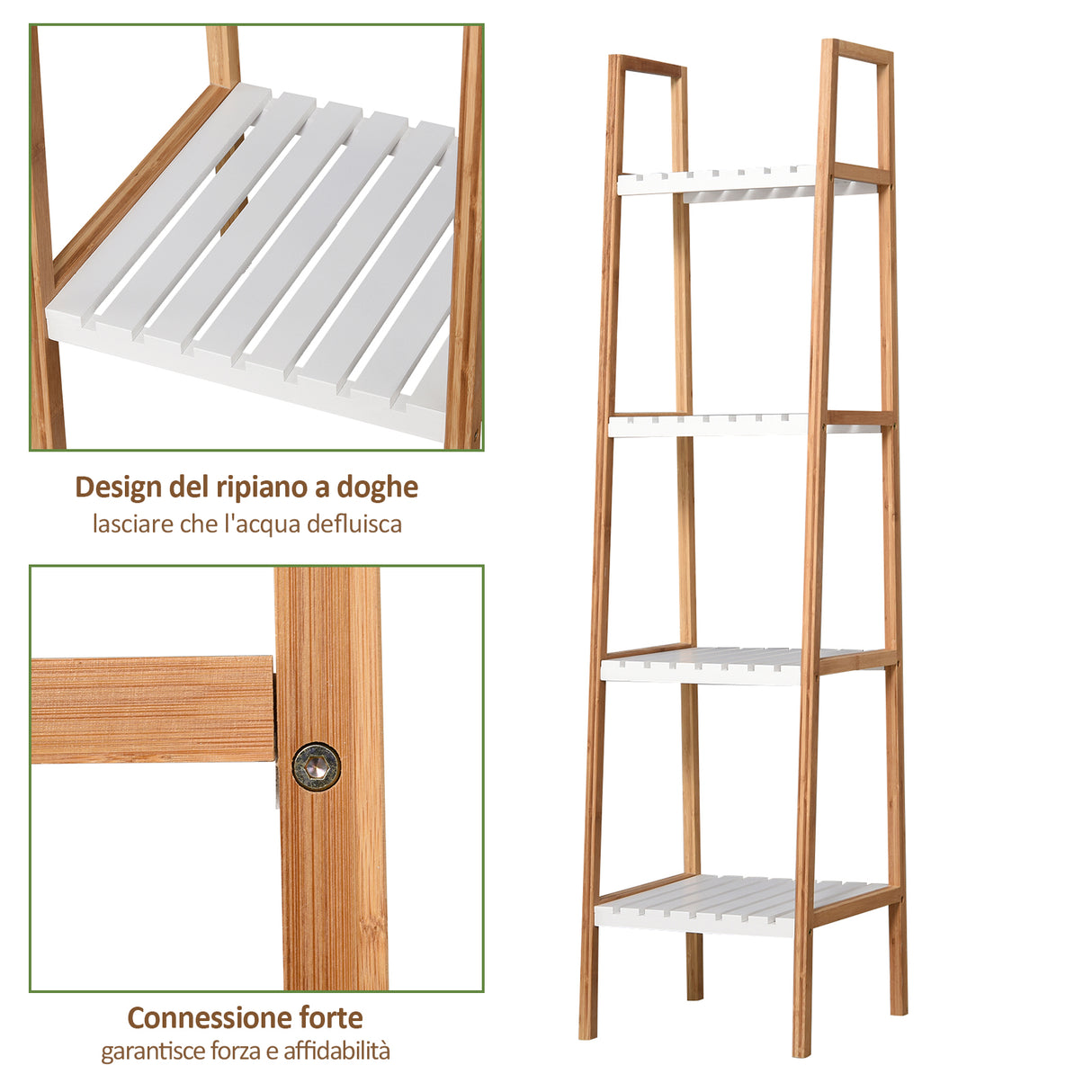 easycomfort easycomfort scaffale per il bagno a scala con 4 ripiani in legno di pino e bambu 35x36x138 5 cm bianco e legno