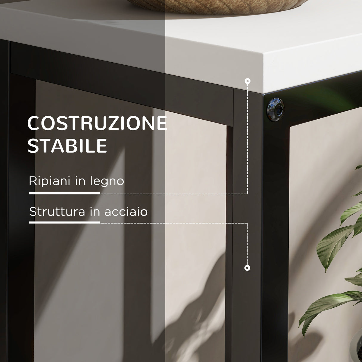 easycomfort easycomfort scaffale per piante a 4 livelli in acciaio e legno 34x34x70cm bianco e nero