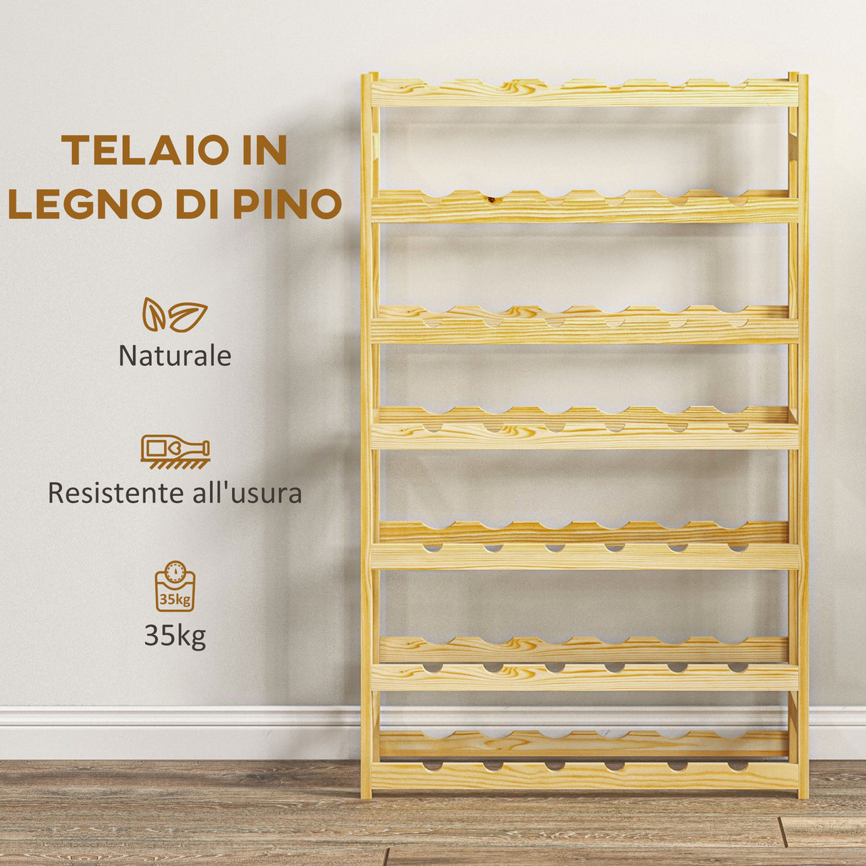 easycomfort easycomfort scaffale portabottiglie a 7 livelli per 42 bottiglie di vino legno di pino naturale 63x25x102cm