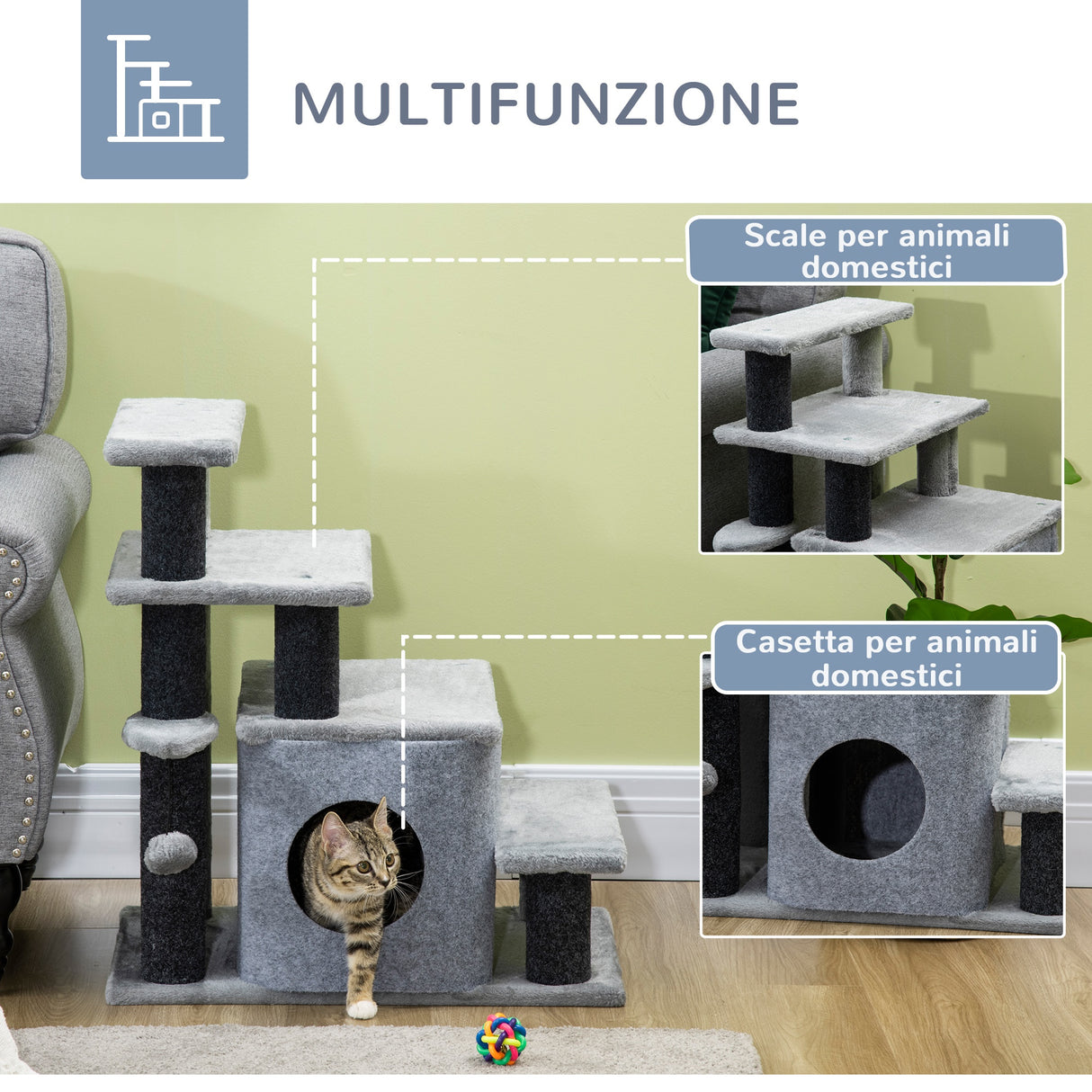 easycomfort easycomfort scaletta per cani con gradino rimovibile pallina e area interna in truciolato 60x40x66 cm grigio