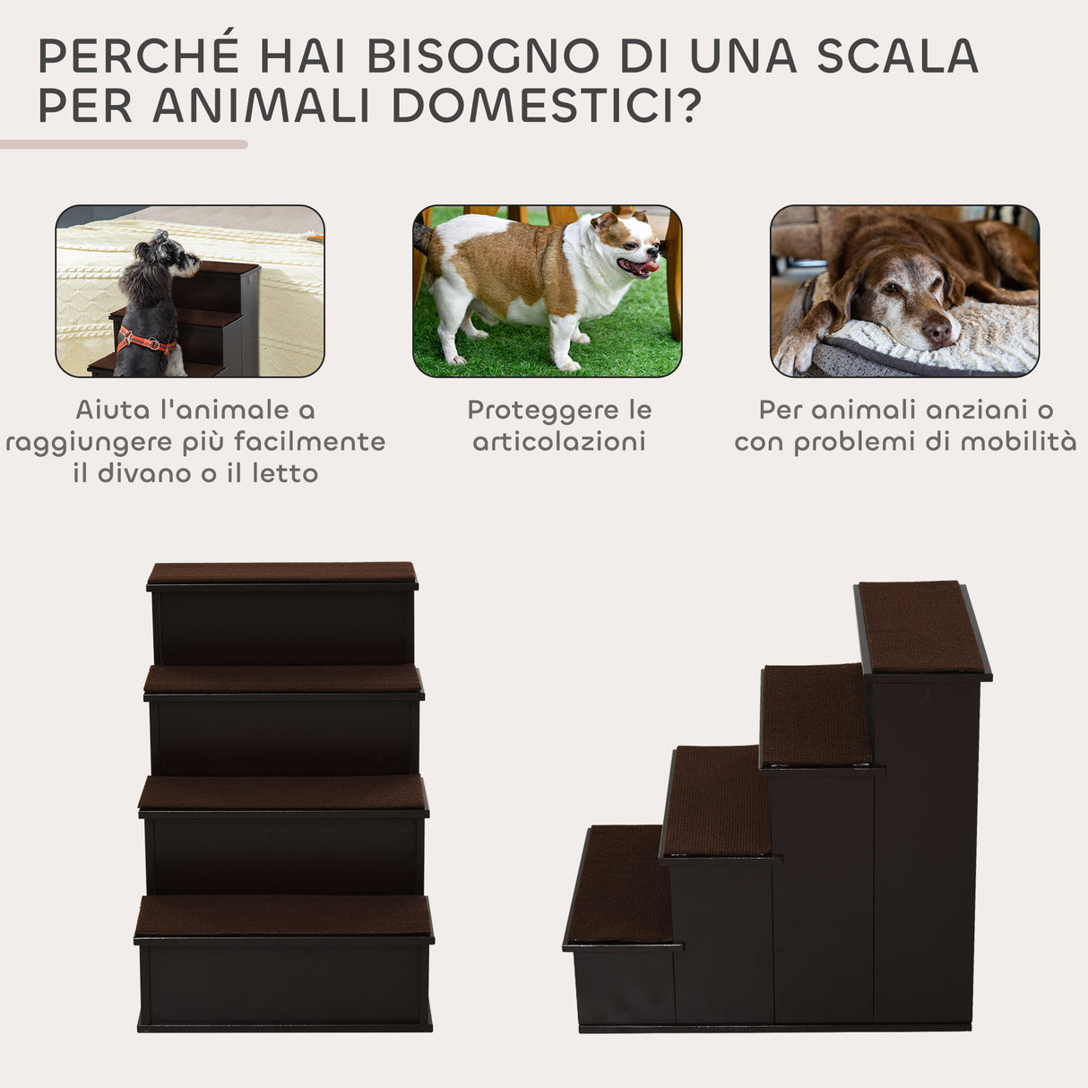 easycomfort easycomfort scaletta per cani e gatti a 4 scalini con cuscini in peluche rimovibili 40x59x54 2 cm marrone