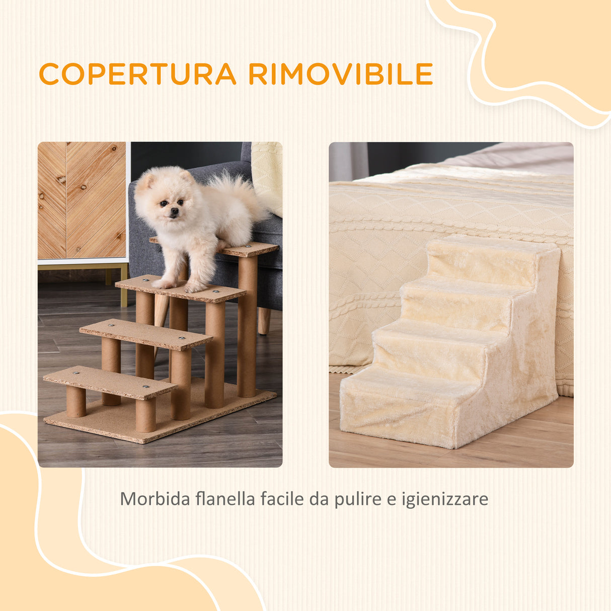 easycomfort easycomfort scaletta per cani portatile a 4 gradini in flanella sfoderabile e truciolato 60x35x44 cm beige