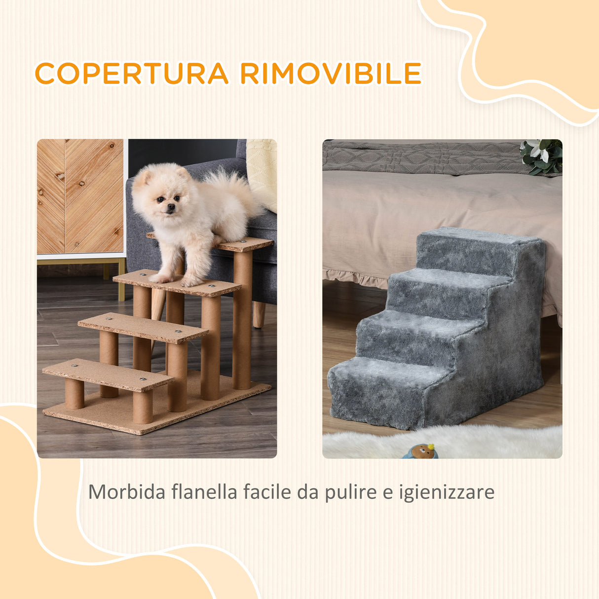 easycomfort easycomfort scaletta per cani portatile a 4 gradini in flanella sfoderabile e truciolato 60x35x44 cm grigio