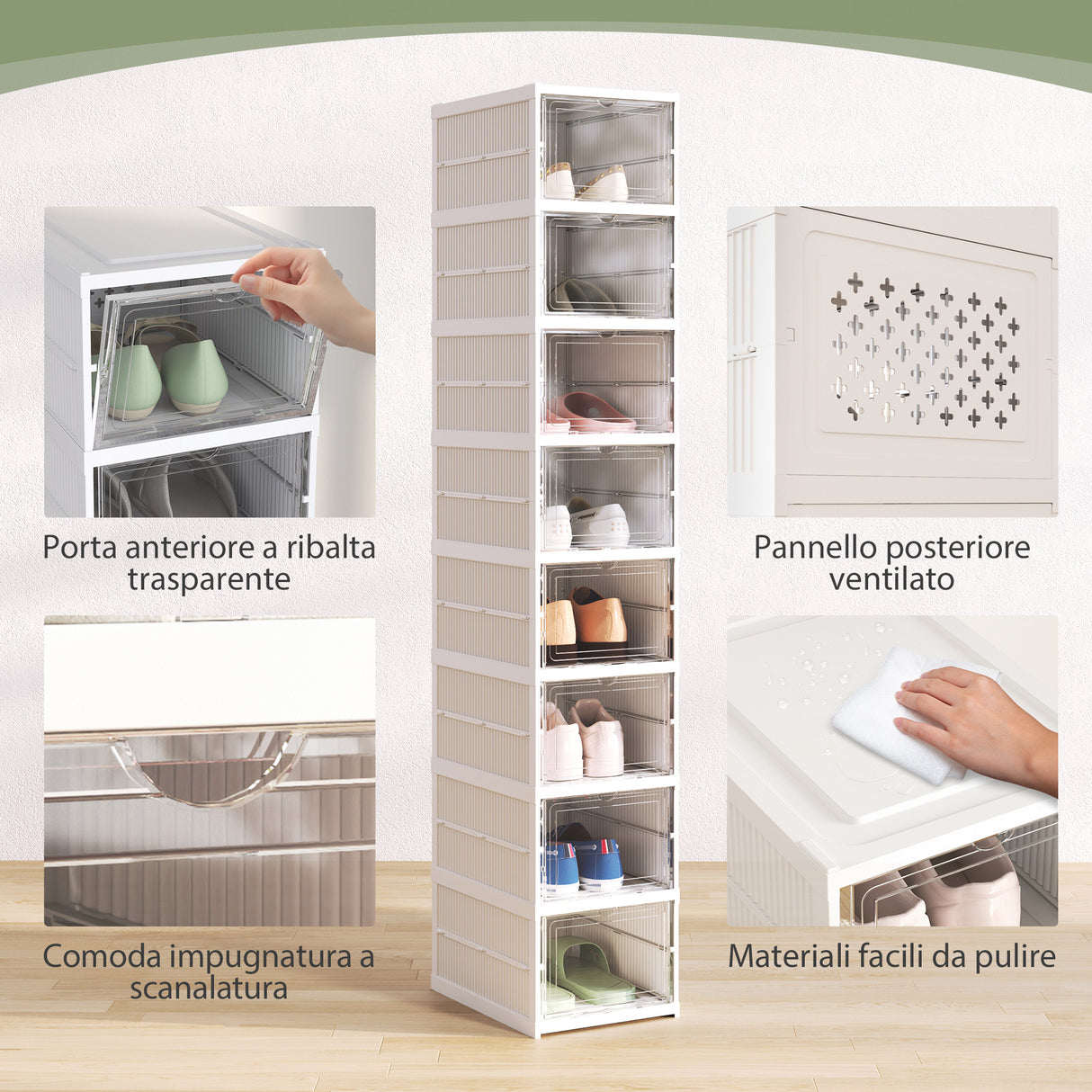 easycomfort easycomfort scarpiera con 8 contenitori per scarpe impilabili e pieghevoli con pannello trasparente bianco
