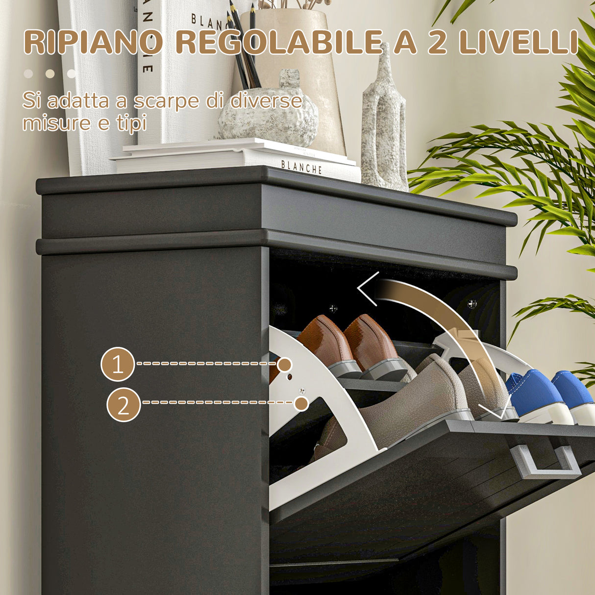 easycomfort easycomfort scarpiera moderna con 2 cassetti ribaltabili per 10 paia di scarpe e ripiano regolabile 54x24x82 5cm nero