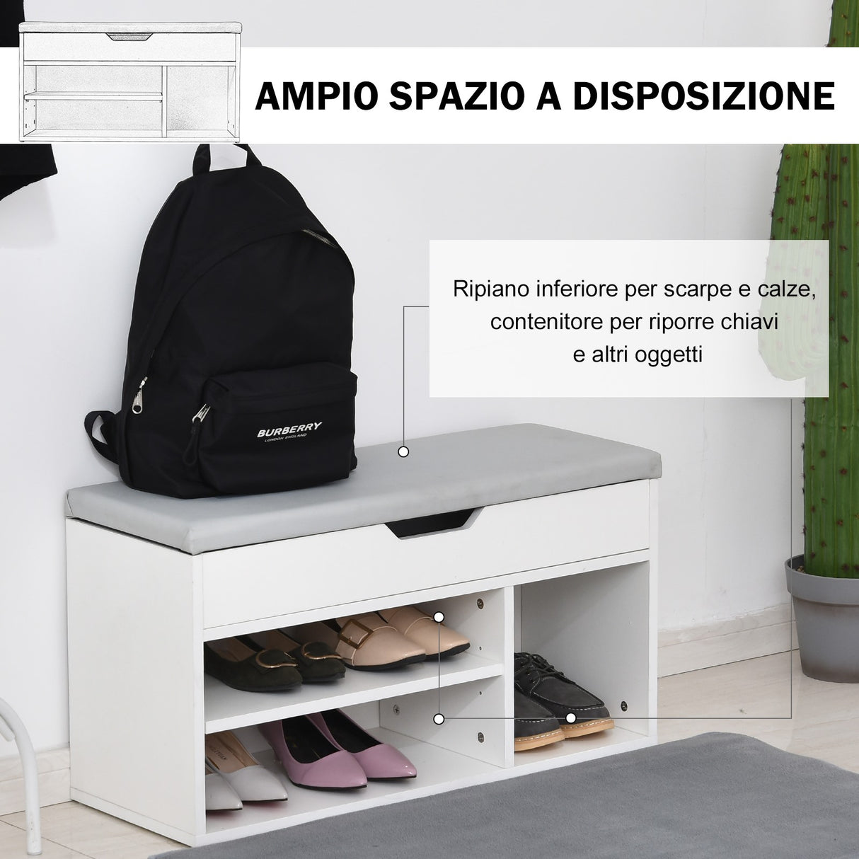easycomfort easycomfort scarpiera salvaspazio da ingresso imbottita mobile da ingresso con scarpiera con 3 scomparti seduta in pelle pu per soggiorno e corridoio 80x30x43 cm bianco ean 8054111849661